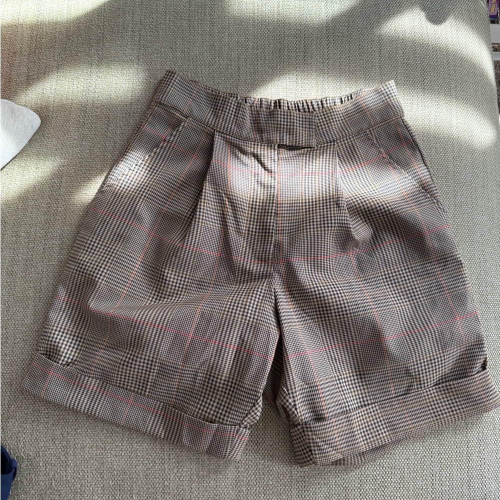 Roolee | High Waist Brown and Red Shorts with Elastic Waist